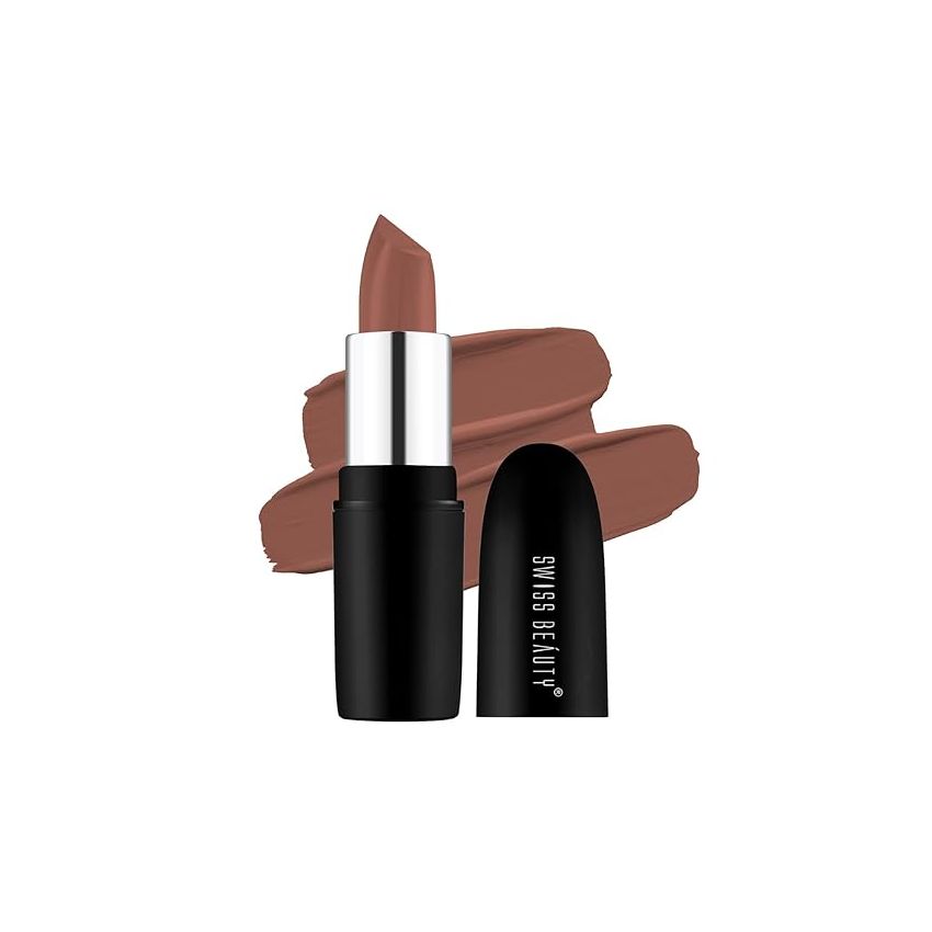 Swiss Beauty Pure Matte Creamy Lipstick | Non-drying, Highly pigmented Lipstick | Shade- Caramel, 3.8gm|