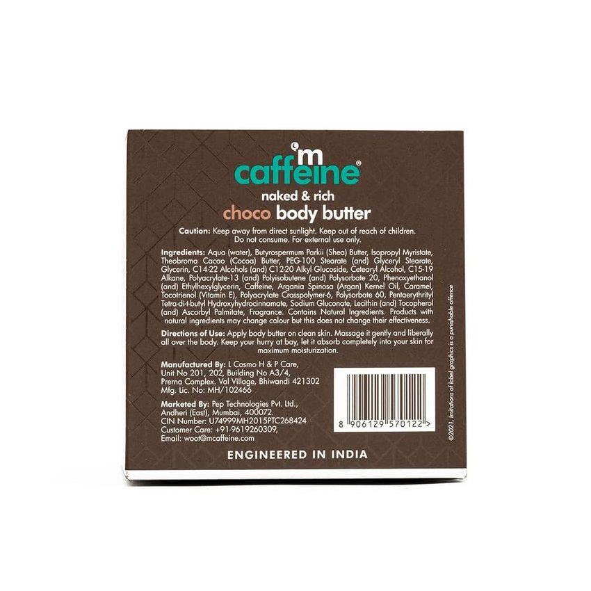 mCaffeine Body Butter for Dry Skin for Women & Men (250gm) | Shea Butter Moisturizer with Cocoa Butter & Caffeine | Body Cream for 72Hrs Moisturization | Non-Sticky for All Skin Types