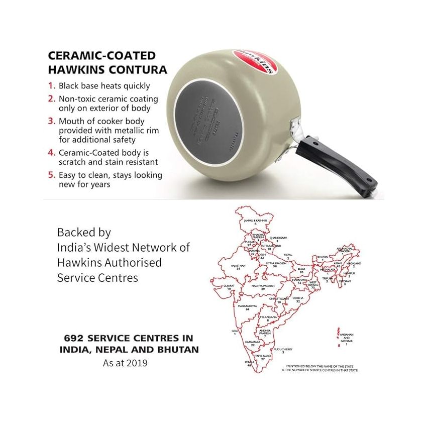 Hawkins 3 Litre Contura Pressure Cooker, Ceramic Coated Handi Inner Lid Cooker, Apple Green (CAG30)