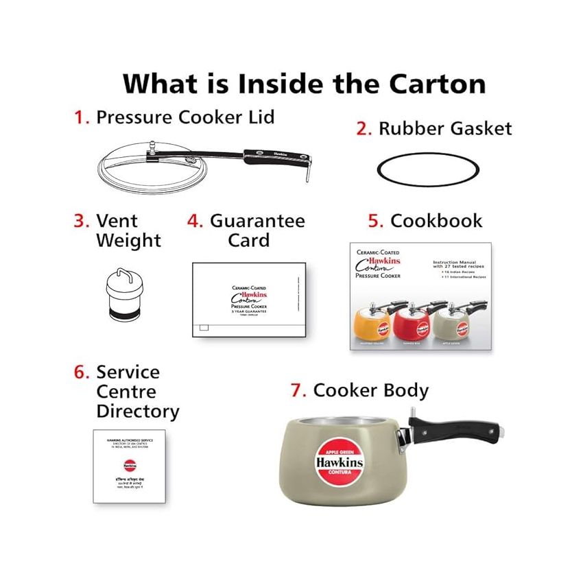 Hawkins 3 Litre Contura Pressure Cooker, Ceramic Coated Handi Inner Lid Cooker, Apple Green (CAG30)