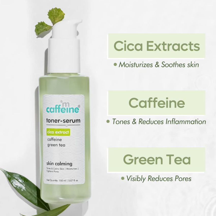 mCaffeine Cica 2 in 1 Toner-Serum with Green Tea for Skin Calming | Soothes Redness & Irritated Skin, Moisturizes & Tightens Pores | Lightweight Face Toner Serum for Women & Men - 150 ml