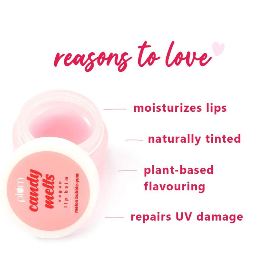 Plum Candy Melts Vegan Lip Balm | Red Velvet Love| For Dry & Chapped Lips | Natural SPF with Vitamin A | Shea Butter | Nourish & Protect | Sheer-Tint | 12g