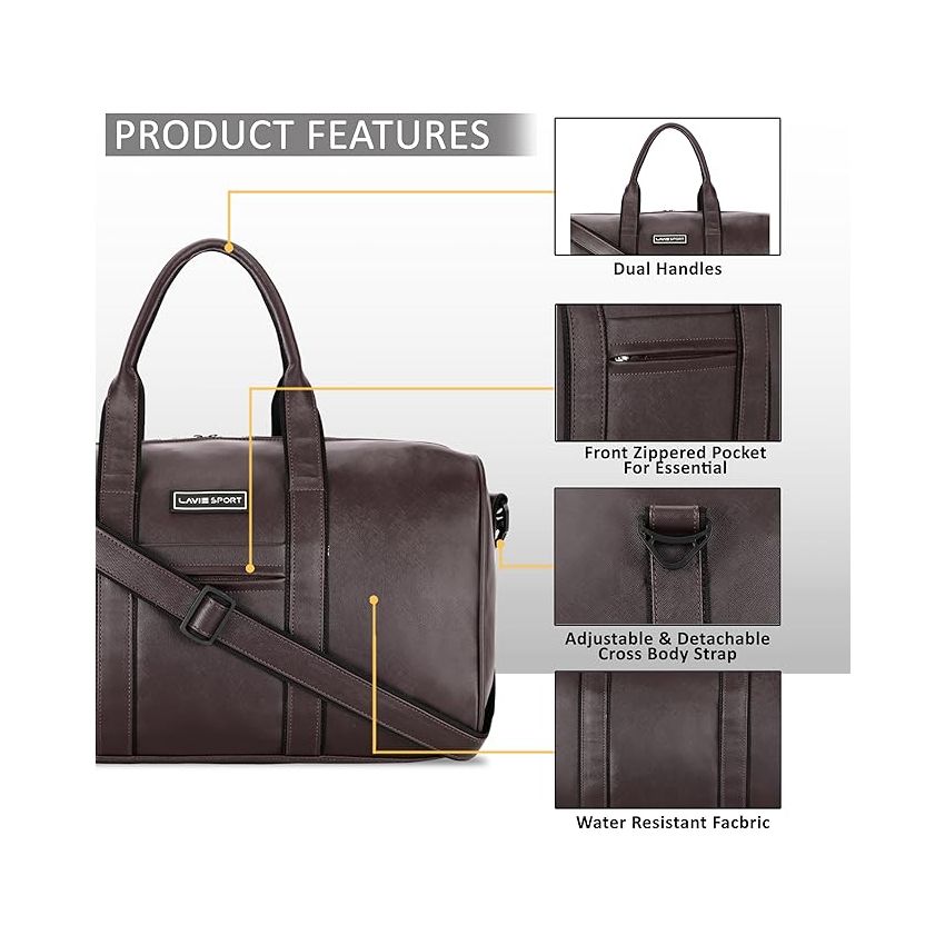 Lavie Sport Captain Leatherette Unisex Weekender Duffle Bag | Stylish & Spacious Duffle Bag | Duffle Bag for Gym, Sports, Training