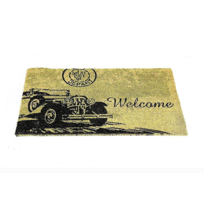 Onlymat Welcome Printed with Car Design Anti-Slip Rectangular Doormat Entryway Rug Natural Coir Material, PVC Backing for Outdoor Entrance Home Multipurpose Mats Floor Door Hall Drawing Room Living Room (75cm x 45cm)