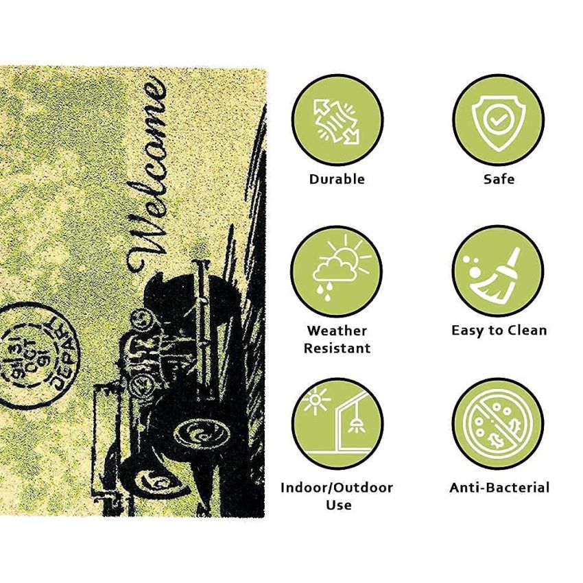 Onlymat Welcome Printed with Car Design Anti-Slip Rectangular Doormat Entryway Rug Natural Coir Material, PVC Backing for Outdoor Entrance Home Multipurpose Mats Floor Door Hall Drawing Room Living Room (75cm x 45cm)