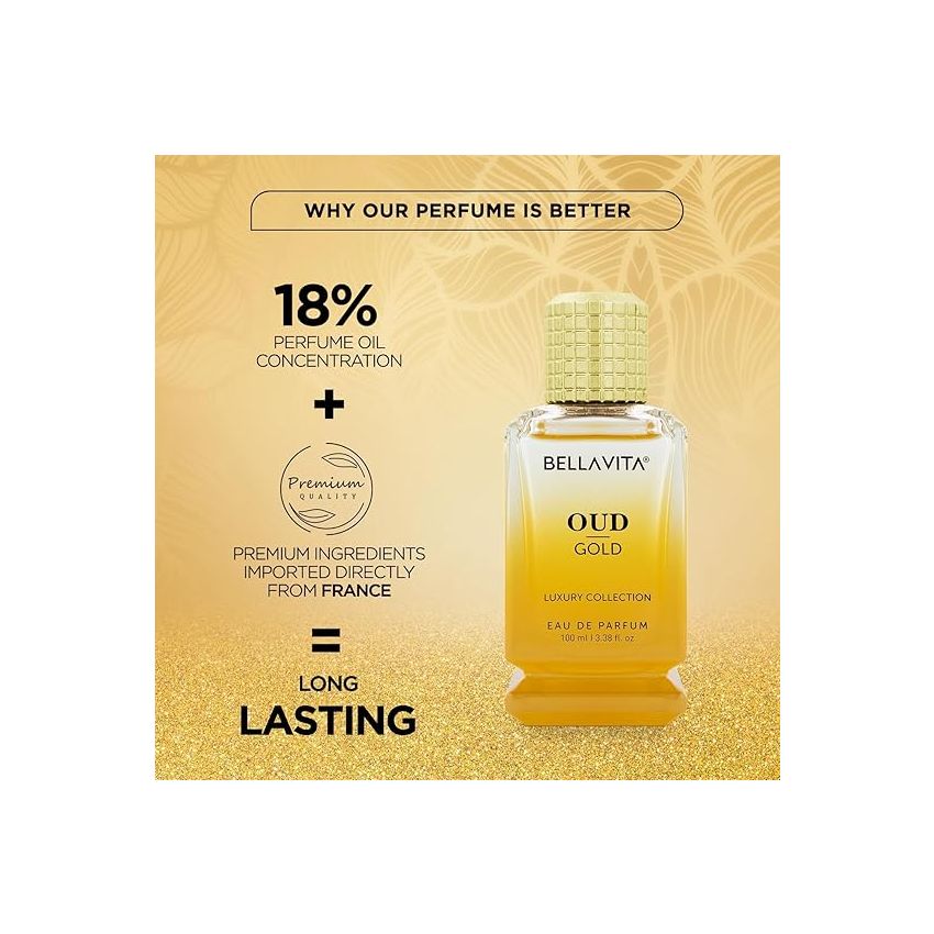 Bella Vita Luxury Men Oud Gold Eau De Parfum Intense Liquid Perfume With Caramel, Orris, Rose, Jasmine |Woody Long Lasting Edp Fragrance Scent 100 Ml