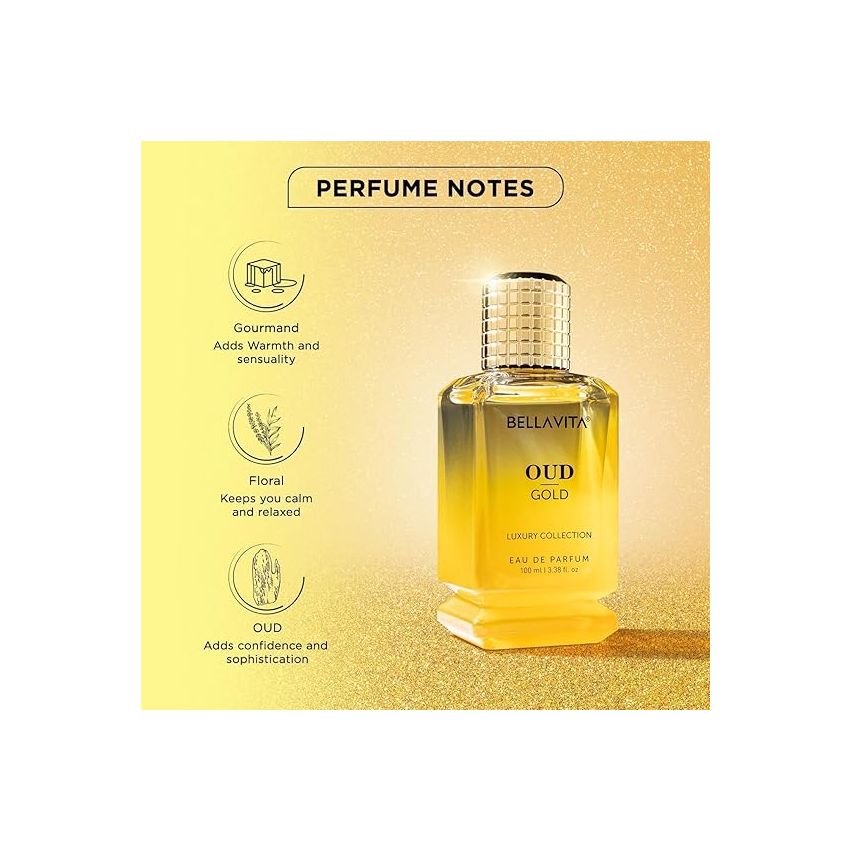 Bella Vita Luxury Men Oud Gold Eau De Parfum Intense Liquid Perfume With Caramel, Orris, Rose, Jasmine |Woody Long Lasting Edp Fragrance Scent 100 Ml