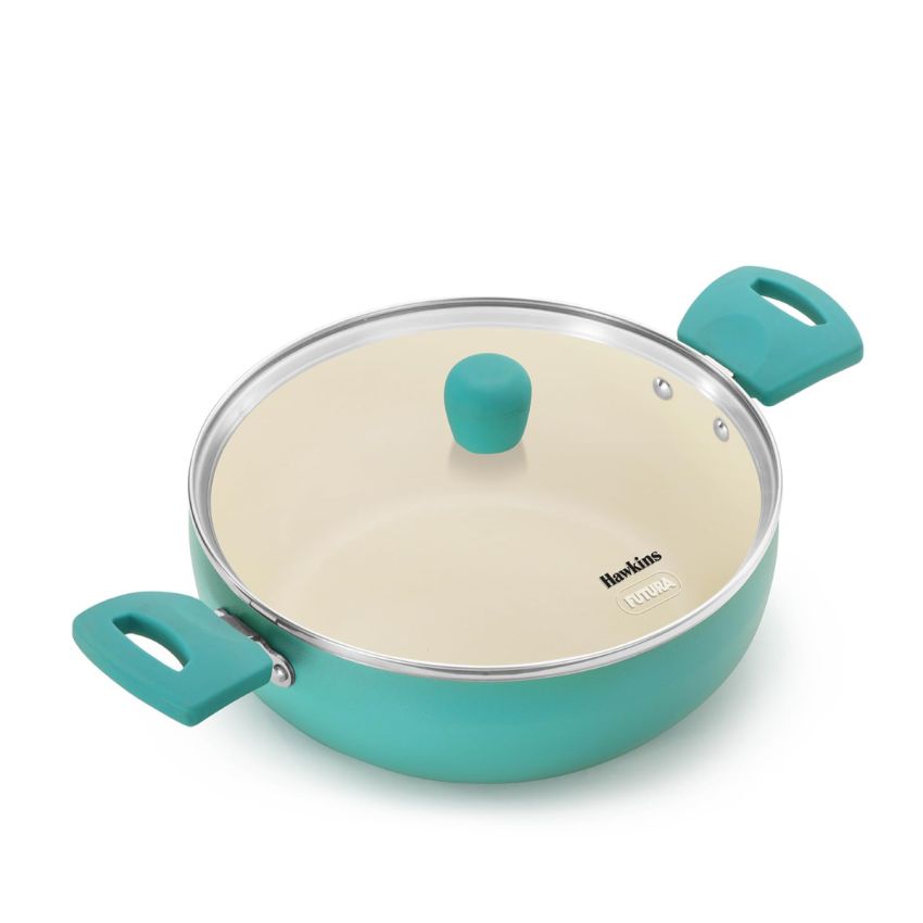 Roll over image to zoom in        Hawkins 3 Litre Cook n Serve Casserole, Aqua Casserole with Glass Lid, Aqua Blue (IUC30G)