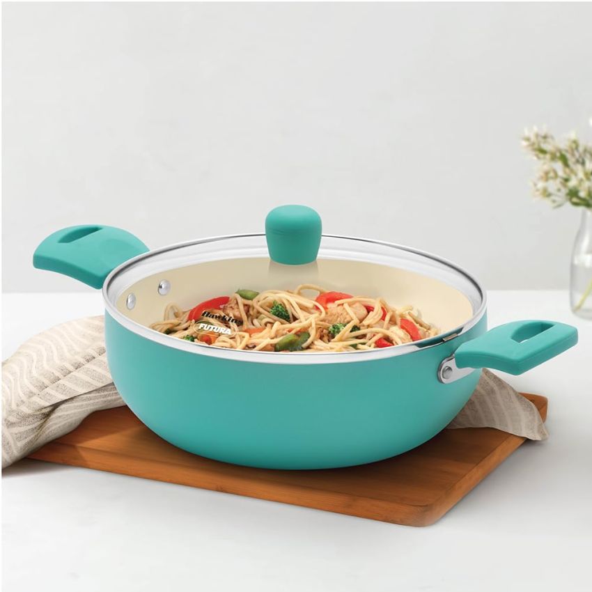 Roll over image to zoom in        Hawkins 3 Litre Cook n Serve Casserole, Aqua Casserole with Glass Lid, Aqua Blue (IUC30G)