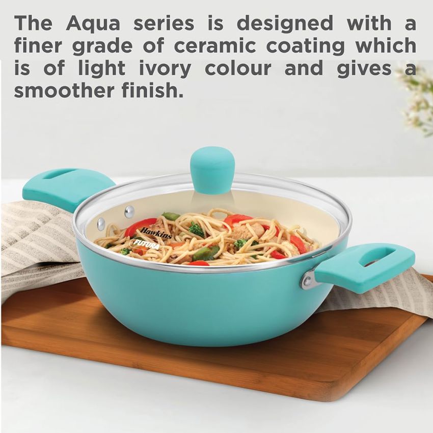 Hawkins 2 Litre Cook n Serve Casserole, Aqua Casserole with Glass Lid, Aqua Blue (IUC20G)