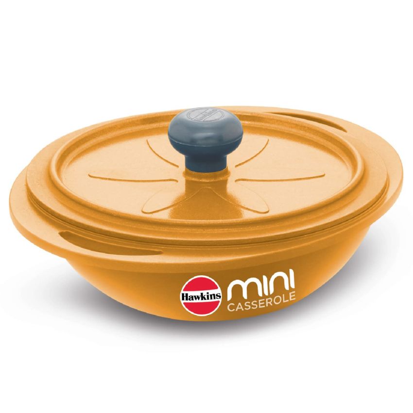 Hawkins Aluminium 0.75 liter Mini Casserole with Lid, Round Series Die-Cast Pan for Cooking, Reheating, Serving and Storing, Yellow (Mcry75)