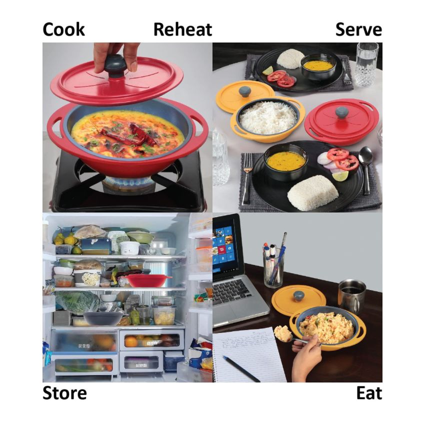 Hawkins Aluminium 0.75 liter Mini Casserole with Lid, Round Series Die-Cast Pan for Cooking, Reheating, Serving and Storing, Yellow (Mcry75)