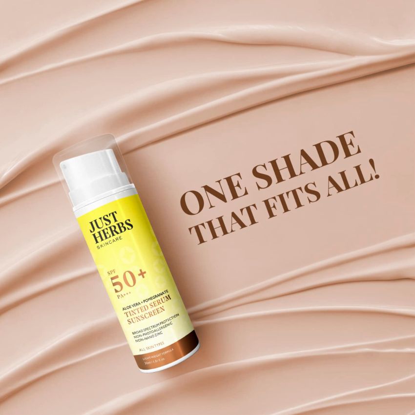 Just Herbs Tinted Sunscreen SPF 50+ PA++++ UVA/UVB Protection for Oily, Dry Skin, No White Cast for Men and Women - 30 ml