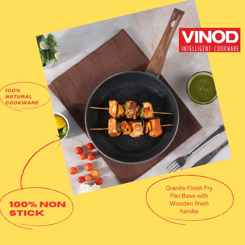 Vinod Zest Plus Die Cast Aluminium Frypan - 24 cm | Skillet Pan for Frying, Saute | 5mm Thick | 5 layer Coating| Wooden Finish Handle | Induction & Gas Base | 1 Year Warranty