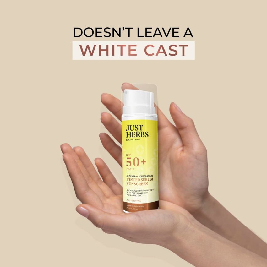 Just Herbs Tinted Sunscreen SPF 50+ PA++++ UVA/UVB Protection for Oily, Dry Skin, No White Cast for Men and Women - 30 ml