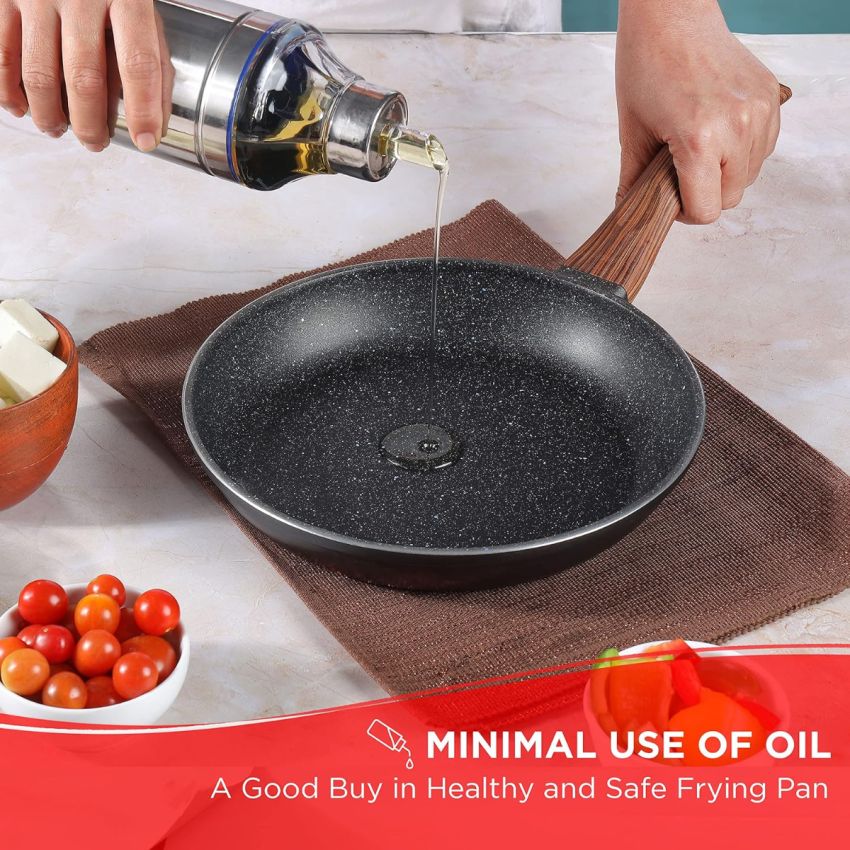 Vinod Zest Plus Die Cast Aluminium Frypan - 24 cm | Skillet Pan for Frying, Saute | 5mm Thick | 5 layer Coating| Wooden Finish Handle | Induction & Gas Base | 1 Year Warranty