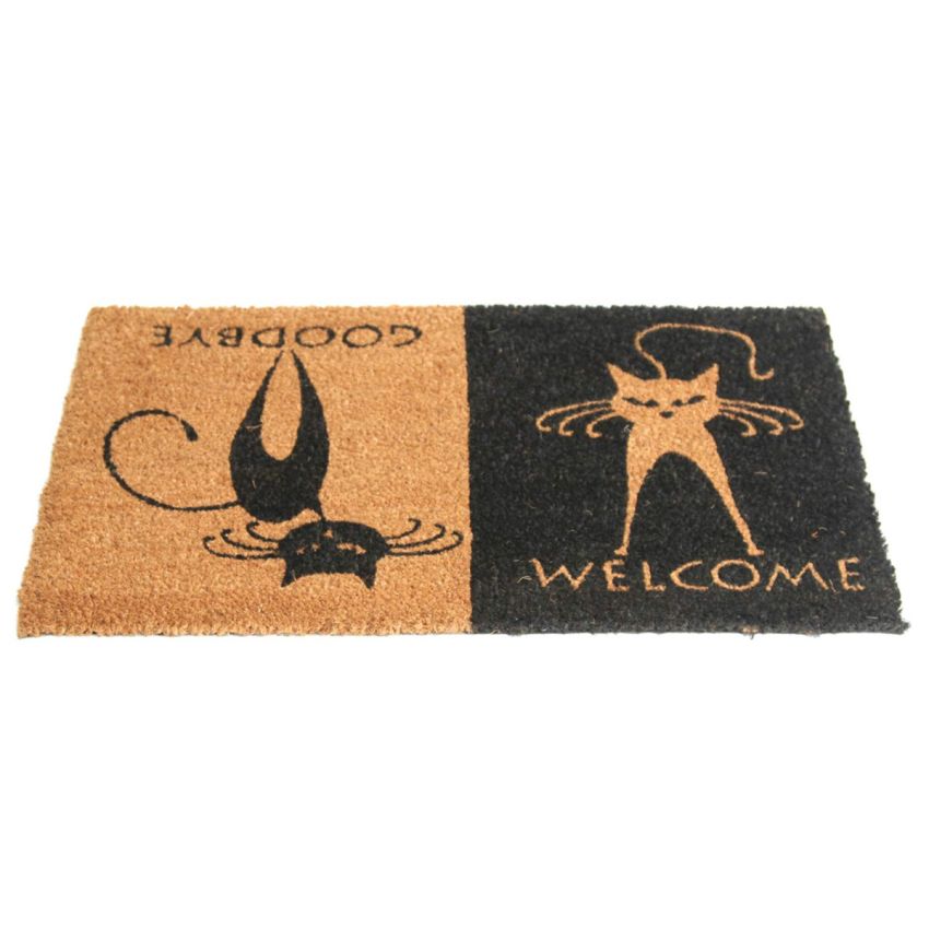Onlymat Welcome Goodbye Dual Theme with Cat Design Printed Anti-Slip Rectangular Doormat Entryway Rug Natural Coir Material, PVC Backing for Outdoor Entrance Home Multipurpose Mats Floor Door Hall Drawing Room Living Room (75cm x 45cm)
