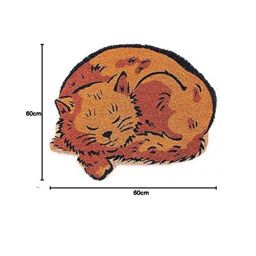Onlymat Coir Cat Shaped Mat for Outdoor Entrance, Non-Slip Door Rectangular Rug with Heavy Duty PVC Backing, Perfect for Indoor-Outdoor Use, Multicolor, 23.63