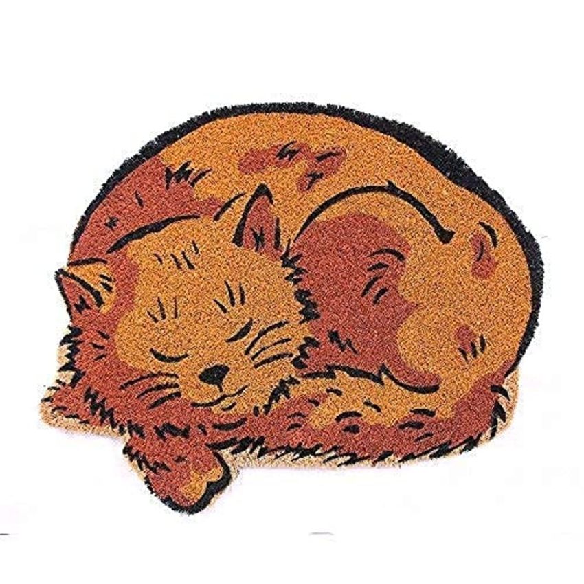 Onlymat Coir Cat Shaped Mat for Outdoor Entrance, Non-Slip Door Rectangular Rug with Heavy Duty PVC Backing, Perfect for Indoor-Outdoor Use, Multicolor, 23.63