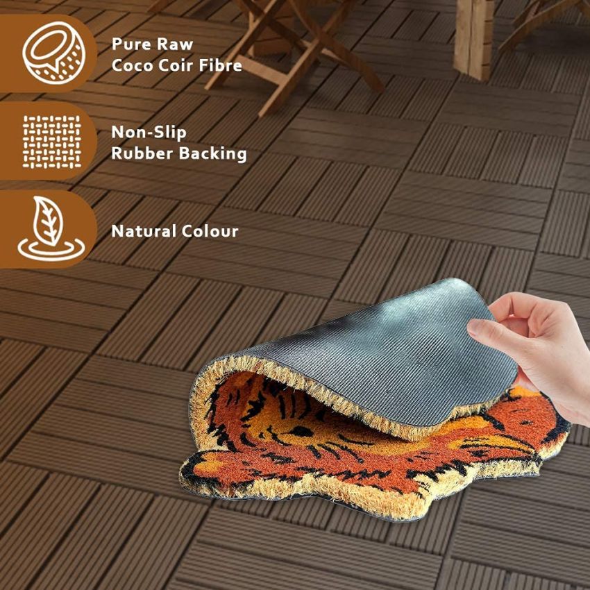 Onlymat Coir Cat Shaped Mat for Outdoor Entrance, Non-Slip Door Rectangular Rug with Heavy Duty PVC Backing, Perfect for Indoor-Outdoor Use, Multicolor, 23.63