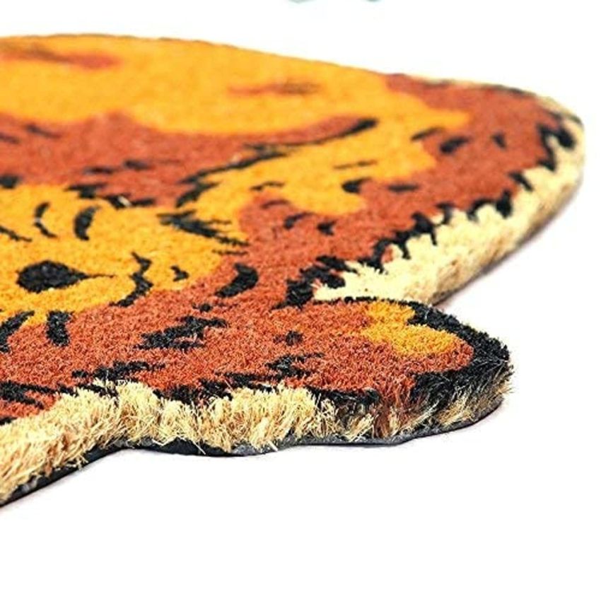 Onlymat Coir Cat Shaped Mat for Outdoor Entrance, Non-Slip Door Rectangular Rug with Heavy Duty PVC Backing, Perfect for Indoor-Outdoor Use, Multicolor, 23.63