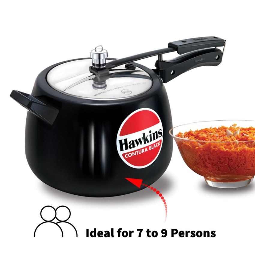 Hawkins 6.5 Litre Contura Black Pressure Cooker, Hard Anodised Inner Lid Cooker, Handi Cooker, Black (Cb65), 6.5 Liter