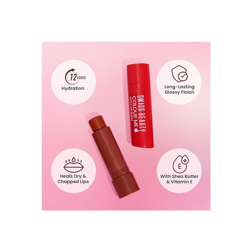 Swiss Beauty Colour Me Tinted Lip Balm with 12 Hours of Hydration | For Dry & Chapped Lips | With SPF 15, Shea Butter and Vitamin E | Long Lasting Glossy Finish Lip Balm | Shade - Coconut Blast, 4.5g