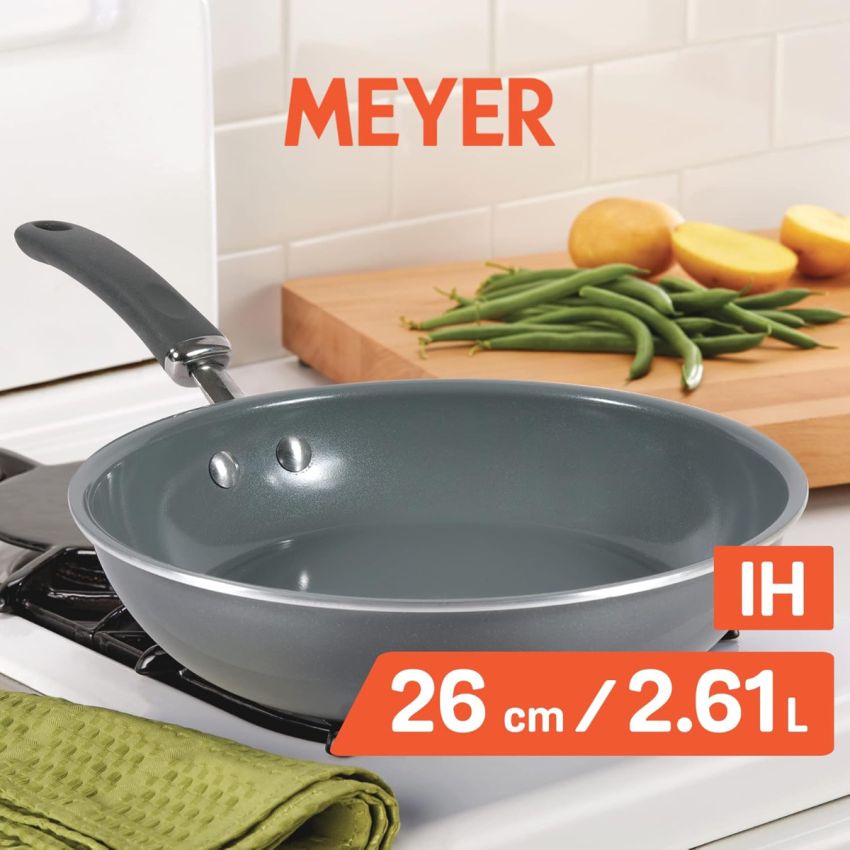 Meyer Anzen Healthy Ceramic Coated Aluminium Frypan | Frying pan Induction Base | Ceramic Pan | Omlette Pan | Ceramic Coated Frying Pan | Ceramic Fry Pan for Cooking, 28cm, Grey