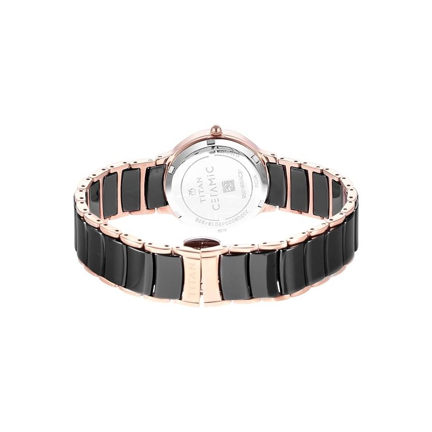 Titan Quartz Analog with Date Black Dial Stainless Steel & Ceramic Strap Watch for Women-NS95016WD01/NT95016WD01