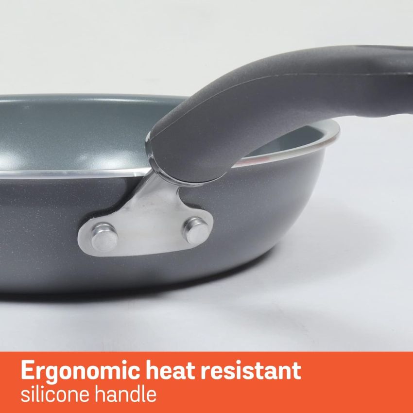 Meyer Anzen Healthy Ceramic Coated Aluminium Frypan | Frying pan Induction Base | Ceramic Pan | Omlette Pan | Ceramic Coated Frying Pan | Ceramic Fry Pan for Cooking, 28cm, Grey