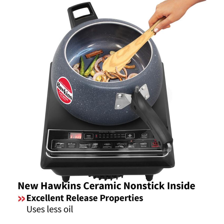 Hawkins 5 Litre Ceramic Nonstick Pressure Cooker, Induction Inner Lid Cooker, Granite Contura shaped Cooker, Best Cooker, Blue (ICC50)