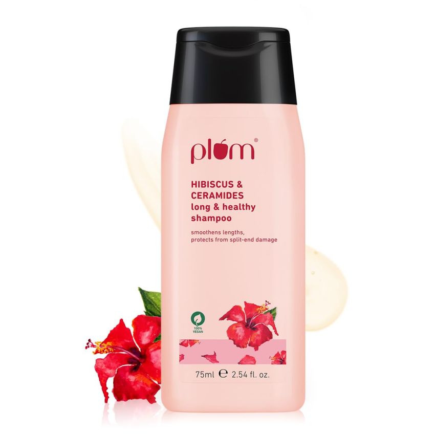 Plum Hibiscus & Ceramides Shampoo for Hair Growth | Provides Silky, Smooth & Long Hair | Repair Split End | Paraben Free shampoo for Women & Men | for All Hair Types | Safe for Daily Use | 75ml