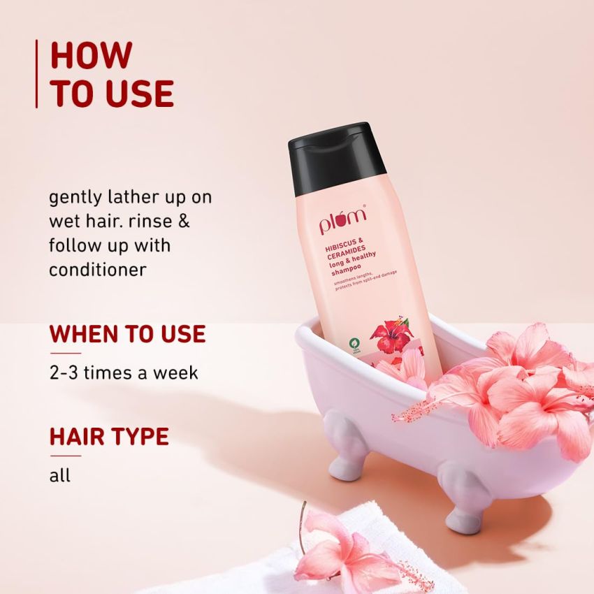 Plum Hibiscus & Ceramides Shampoo for Hair Growth | Provides Silky, Smooth & Long Hair | Repair Split End | Paraben Free shampoo for Women & Men | for All Hair Types | Safe for Daily Use | 75ml