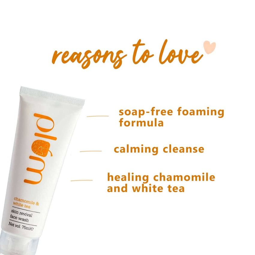 Plum Chamomile & White Tea Revival Face Wash | Mild Cleanser | For Normal, Combination Skin | 100% Vegan, Cruelty Free | 120ml