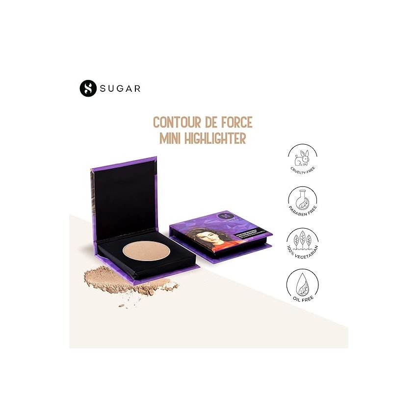 SUGAR Cosmetics Contour De Force Mini Highlighter - 01 Champagne Champion (Champagne Gold) Lightweight, Easily Blendable, Illuminating Bronzer, Matte Finish