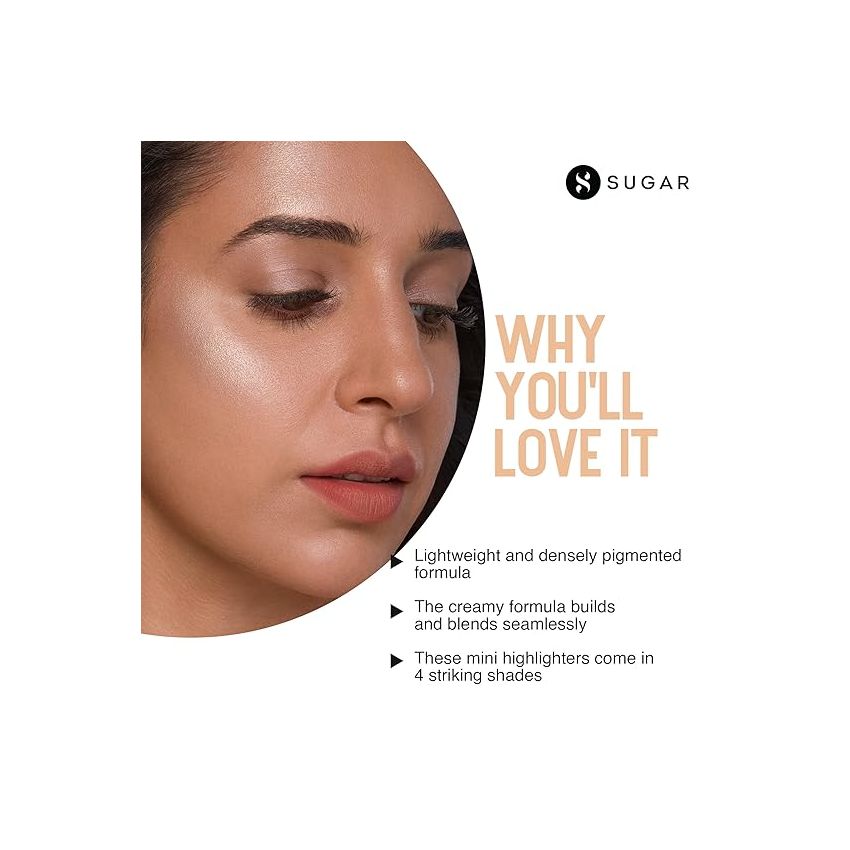 SUGAR Cosmetics Contour De Force Mini Highlighter - 01 Champagne Champion (Champagne Gold) Lightweight, Easily Blendable, Illuminating Bronzer, Matte Finish