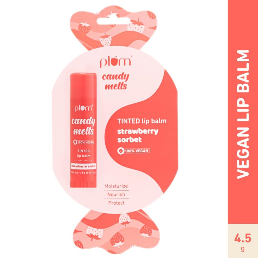 Plum Candy Melts Strawberry Sorbet Tinted Lip Balm | Moisturizes & Nourishes | Hydrates Dry & Chapped Lips | 100% Vegan | 4.5g