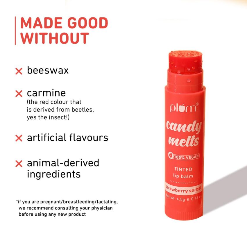 Plum Candy Melts Strawberry Sorbet Tinted Lip Balm | Moisturizes & Nourishes | Hydrates Dry & Chapped Lips | 100% Vegan | 4.5g