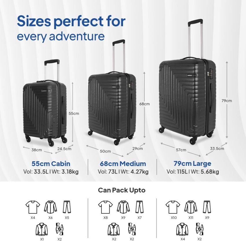 American Tourister Polycarbonate(PC) Ivy Nxt 79Cm Medium Hardside 4 Spinner Wheel Check-in Suitcase with Multi-Stage Telescopic Trolley and Mounted Tsa Lock for Women&Men - Black