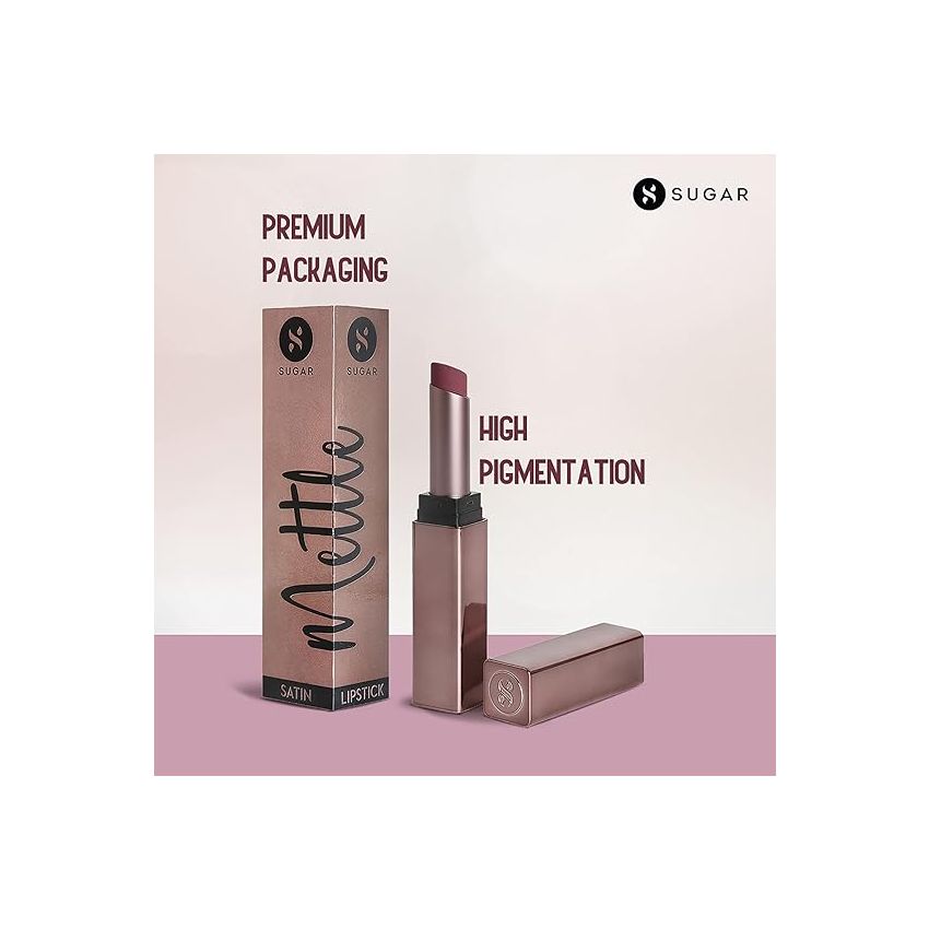 SUGAR Cosmetics Mettle Satin Lipstick | Highly Pigmented & Silky Matte Finish | Creamy Texture | Mango Butter Infused | 2.2 gm - 02 Elizabeth (Rosy Cheeks Pink)