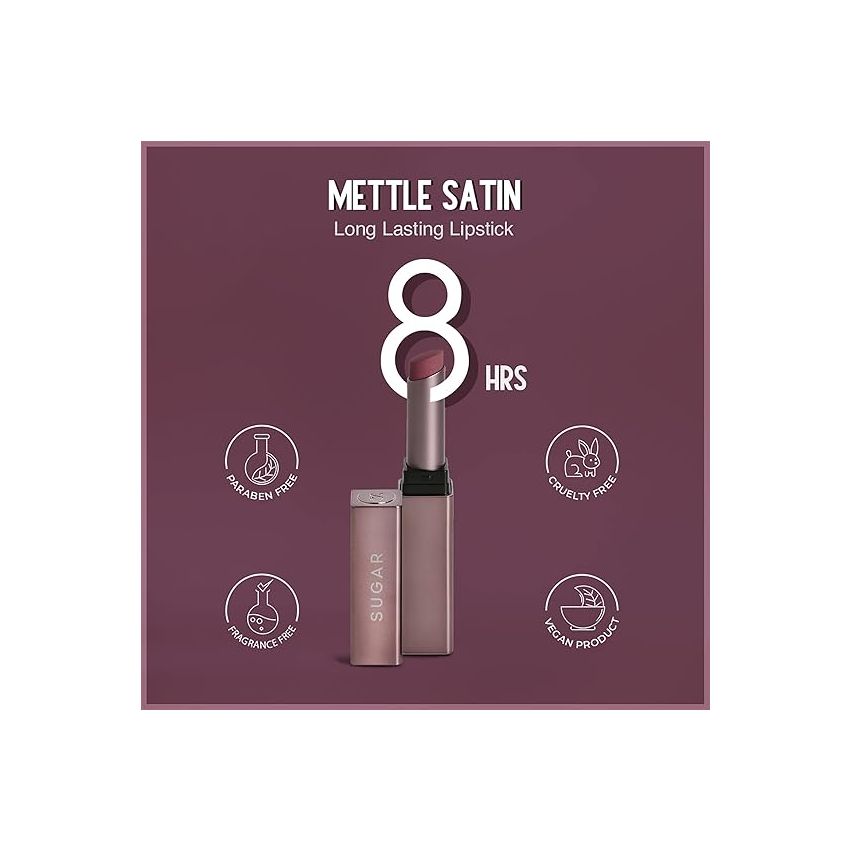 SUGAR Cosmetics Mettle Satin Lipstick | Highly Pigmented & Silky Matte Finish | Creamy Texture | Mango Butter Infused | 2.2 gm - 02 Elizabeth (Rosy Cheeks Pink)