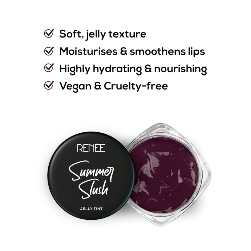 RENEE Summer Slush Jelly Tint For Lips & Cheeks with 98% Natural Fruit Extracts, Keeps Lips Soft & Moisturized, 100% Vegan, Tempting Grape 13gm