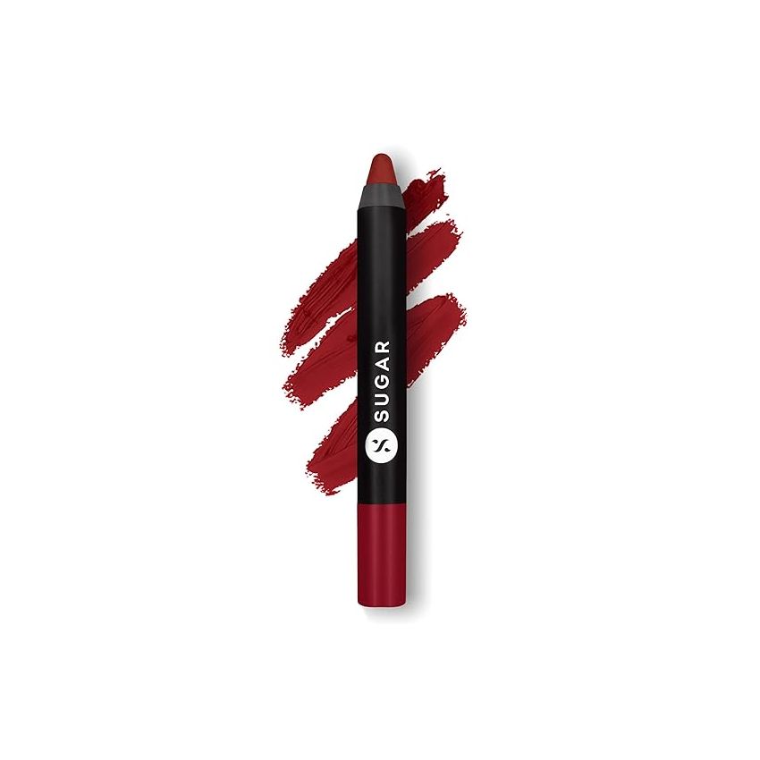 SUGAR Cosmetics Matte as Hell Crayon Lipsticks for Women | Lasts Upto 12hrs | Lip Crayon with Sharpener | 2.8gm -10 Cherry Darling (Cherry Red)