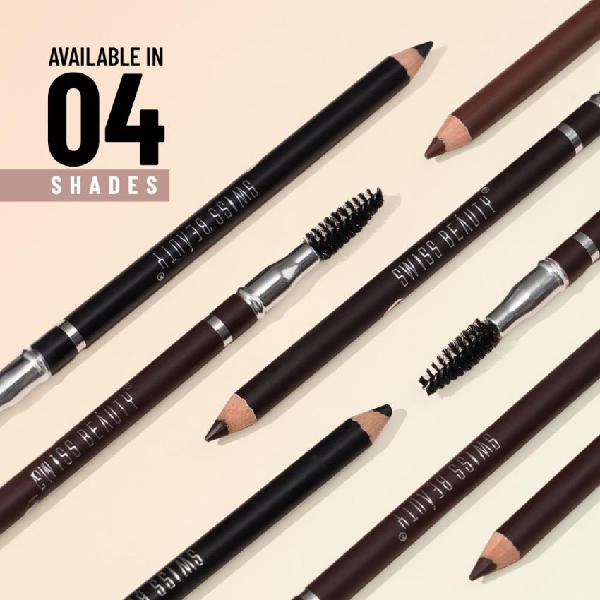 Swiss Beauty Eyebrow Definer Pencil With Spoolie | Smudge Proof, Waterproof And Pigmented Eyebrow Pencil |Shade - Chestnut, 1.5Gm |