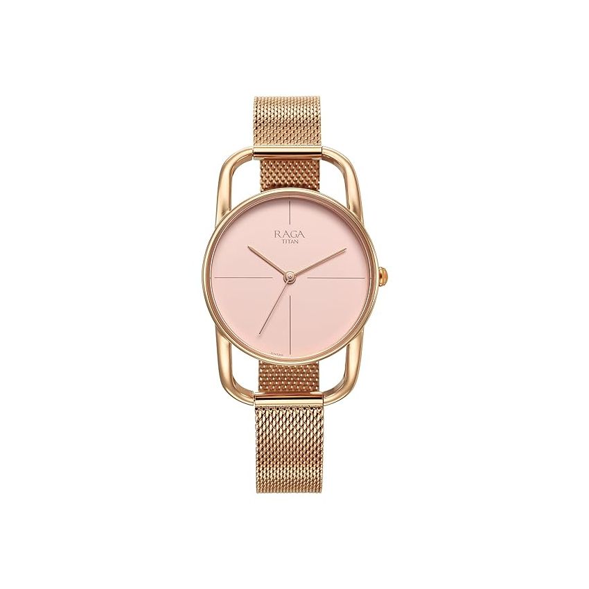 Titan Raga Chic Quartz Analog Pink Dial Metal Strap Watch for Women-2696WM01/NT2696WM01
