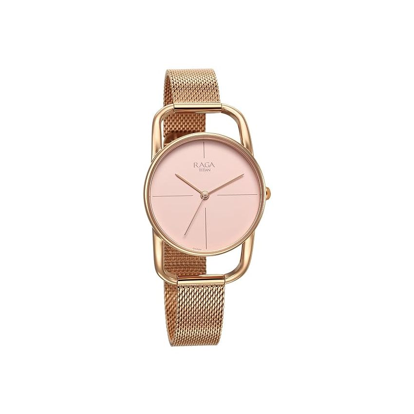 Titan Raga Chic Quartz Analog Pink Dial Metal Strap Watch for Women-2696WM01/NT2696WM01