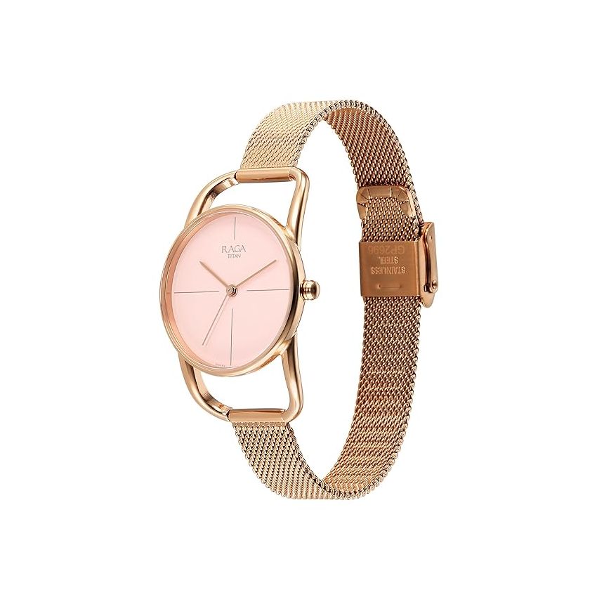 Titan Raga Chic Quartz Analog Pink Dial Metal Strap Watch for Women-2696WM01/NT2696WM01