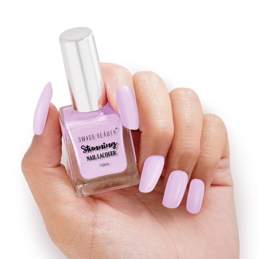 Swiss Beauty Stunning Nail Lacquer | Chip Resistant, Quick drying nail paint | Highly Pigmented with high shine Nail polish | Shade - Little Lilac, 10gm