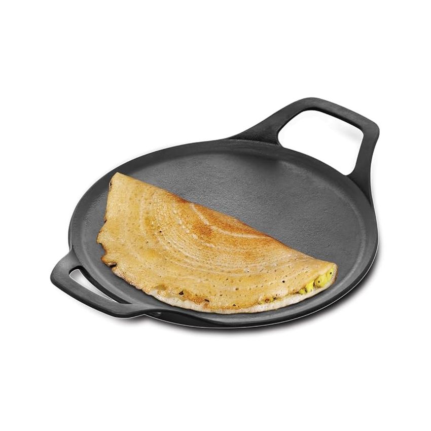 Hawkins Futura 27 cm Cast Iron Dosa Tava, Pre-Seasoned Cast Iron Flat Tawa for Roti, Cast Iron Cookware for Kitchen, Black (CIDT27)