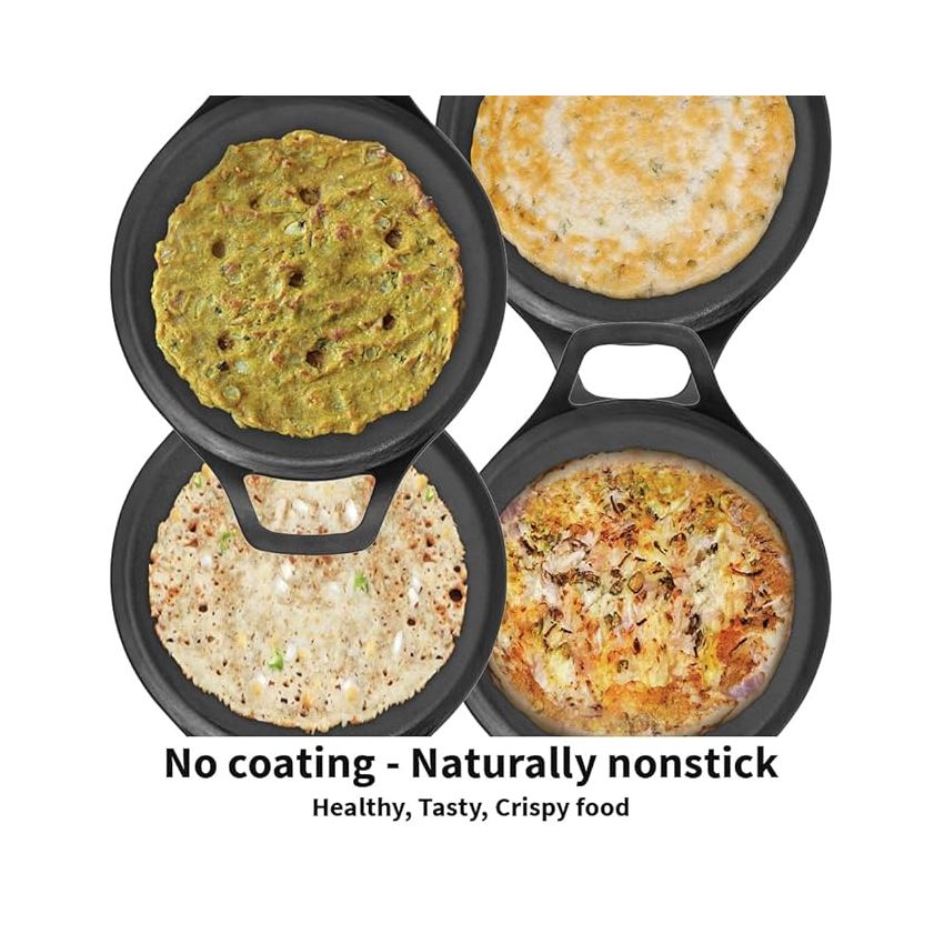 Hawkins Futura 27 cm Cast Iron Dosa Tava, Pre-Seasoned Cast Iron Flat Tawa for Roti, Cast Iron Cookware for Kitchen, Black (CIDT27)